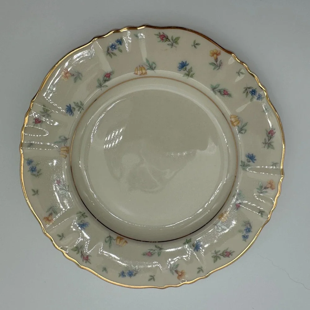 3 Syracuse China Suzanne Federal Shape Bread Plates Floral Gold 6.25